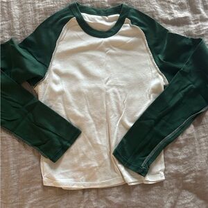 Green and White Long Sleeve Crop Top